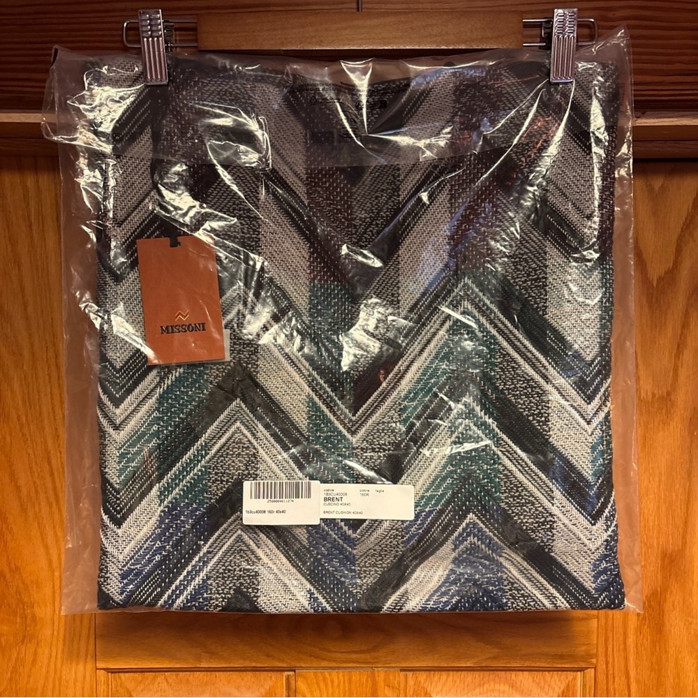 MISSONI HOME Brent Chevron-Striped Wool Pillow Cover 16x16in 160R Black Blue